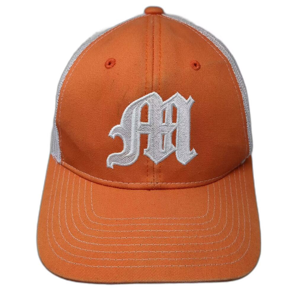 NV Caps Orange Trucker Hat One Size Embroidered Old English Letter M Snapback